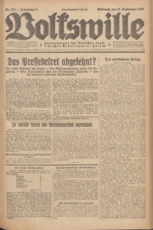 Volkswille : Zentralorgan der Deutschen Sozialistischen Arbeitspartei Polens. Jg.12, Nr. 216 (21 September 1927) + dod.