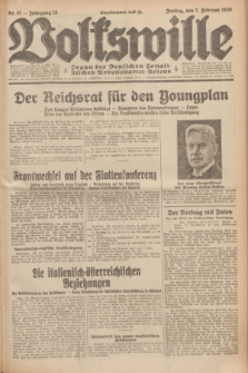 Volkswille : Organ der Deutschen Sozialistischen Arbeitspartei Polens. Jg.15, Nr. 31 (7 Februar 1930) + dod.