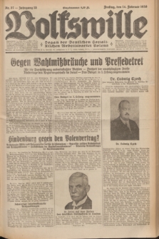 Volkswille : Organ der Deutschen Sozialistischen Arbeitspartei Polens. Jg.15, Nr. 37 (14 Februar 1930) + dod.