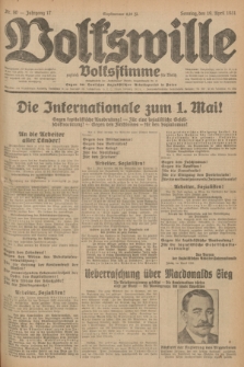 Volkswille : zugleich Volksstimme für Bielitz : Organ der Deutschen Sozialistischen Arbeitspartei in Polen. Jg.17, Nr. 90 (19 April 1931) + dod.