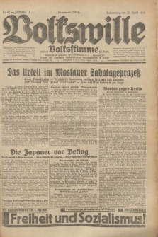Volkswille : zugleich Volksstimme für Bielitz : Organ der Deutschen Sozialistischen Arbeitspartei in Polen. Jg.19, Nr. 91 (20 April 1933) + dod.