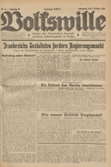 Volkswille : Organ der Deutschen Sozialistischen Arbeiterpartei in Polen. Jg.20, Nr. 14 (3 Februar 1934) + dod.