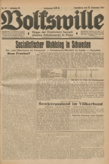 Volkswille : Organ der Deutschen Sozialistischen Arbeiterpartei in Polen. Jg.20, Nr. 47 (22 September 1934) + dod.