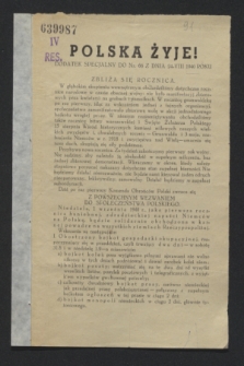 Dodatek specjalny do biuletynu Wydziału Propagandy Komendy Głównej Obrońców Polski „Polska Żyje”. 1940