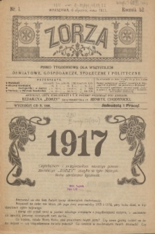 Zorza : pismo tygodniowe dla wszystkich oświatowe, gospodarcze, społeczne i polityczne. R.52, nr 1 (6 stycznia 1917)