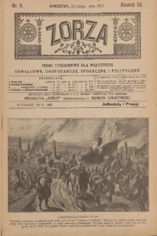 Zorza : pismo tygodniowe dla wszystkich oświatowe, gospodarcze, społeczne i polityczne. R.52, nr 8 (24 luty 1917)