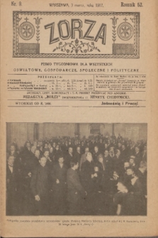 Zorza : pismo tygodniowe dla wszystkich oświatowe, gospodarcze, społeczne i polityczne. R.52, nr 9 (3 marca 1917)