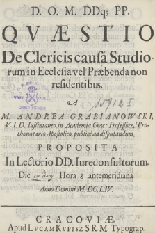 Qvæstio De Clericis causa Studiorum in Ecclesia vel Præbenda non residentibus