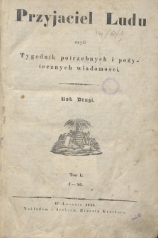 Przyjaciel Ludu : czyli tygodnik potrzebnych i pożytecznych wiadomości. R.2, T.1, Spis rzeczy w roku drugim, tomie pierwszym (1835)