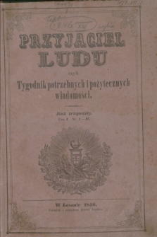 Przyjaciel Ludu : czyli tygodnik potrzebnych i pożytecznych wiadomości. R.13, T.1, Spis artykułów w tem czasopiśmie zawartych (1846)