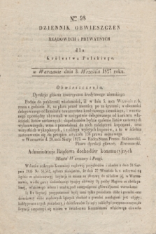 Dziennik Obwieszczen Rządowych i Prywatnych dla Królestwa Polskiego. 1827, Nro. 98 (3 września)