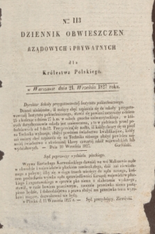 Dziennik Obwieszczen Rządowych i Prywatnych dla Królestwa Polskiego. 1827, Nro. 113 (21 września)