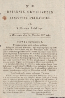 Dziennik Obwieszczen Rządowych i Prywatnych dla Królestwa Polskiego. 1827, Nro. 115 (24 września)
