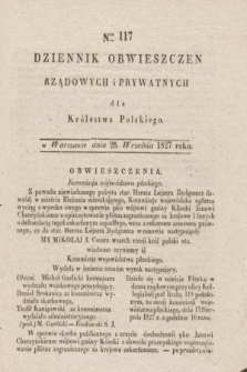 Dziennik Obwieszczen Rządowych i Prywatnych dla Królestwa Polskiego. 1827, Nro. 117 (26 września)