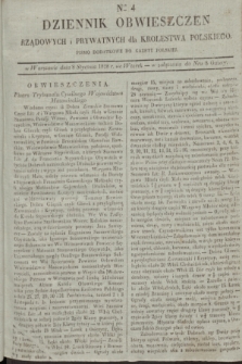 Dziennik Obwieszczen Rządowych i Prywatnych dla Krolestwa Polskiego : pismo dodatkowe do Gazety Polskiej. 1828, Nro. 4 (8 stycznia)