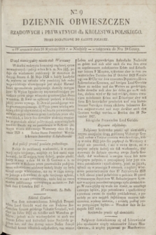 Dziennik Obwieszczen Rządowych i Prywatnych dla Krolestwa Polskiego : pismo dodatkowe do Gazety Polskiej. 1828, Nro. 9 (20 stycznia)