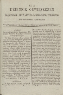 Dziennik Obwieszczen Rządowych i Prywatnych dla Krolestwa Polskiego : pismo dodatkowe do Gazety Polskiej. 1828, Nro. 17 (9 Lutego)