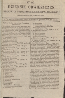 Dziennik Obwieszczen Rządowych i Prywatnych dla Krolestwa Polskiego : pismo dodatkowe do Gazety Polskiej. 1828, Nro. 110 (5. listopada)