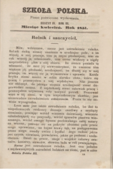 Szkoła Polska : pismo poświęcone wychowaniu. R.3, zeszyt 4 (kwiecień 1851)