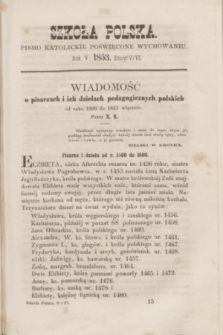 Szkoła Polska : pismo katolickie poświęcone wychowaniu. R.5, zeszyt 5/6 (1853)