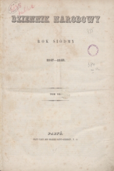 Dziennik Narodowy. R.7, skazówka przedmiotów w tomie 7ym Dziennika Narodowego (1847/1848)
