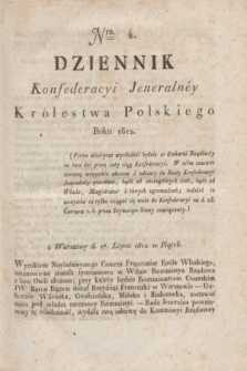 Dziennik Konfederacyi Jeneralney Królestwa Polskiego Roku 1812. Nro. 4 (17 lipca) + dod.