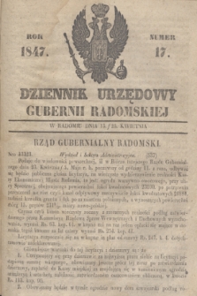 Dziennik Urzędowy Gubernii Radomskiej. 1847, Numer 17 (25 kwietnia) + dod.