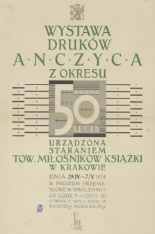 Wystawa druków Anczyca z okresu 50 lecia urządzona staraniem Tow. Miłośników Książki w Krakowie