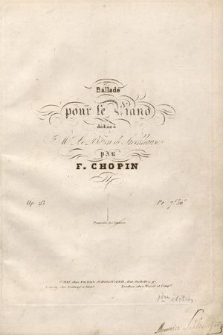Ballade : pour Le Piano : dédiée à Mr. Le Baron de Stockhanusen : Op. 23