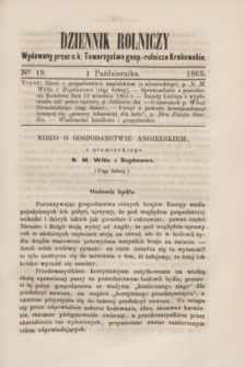 Dziennik Rolniczy : wydawany przez c. k. Towarzystwo gosp.-rolnicze Krakowskie. 1865, Ner 19 (1 października)