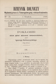 Dziennik Rolniczy : wydawany przez c. k. Towarzystwo gosp.-rolnicze Krakowskie. 1866, Ner 23 (1 grudnia)