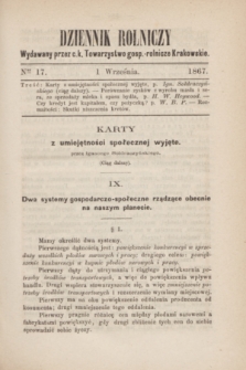 Dziennik Rolniczy : wydawany przez c. k. Towarzystwo gosp.-rolnicze Krakowskie. 1867, Ner 17 (1 września)