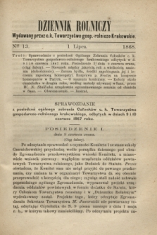 Dziennik Rolniczy : wydawany przez c. k. Towarzystwo gosp.-rolnicze Krakowskie. 1868, Ner 13 (1 lipca)