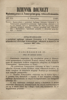 Dziennik Rolniczy : wydawany przez c. k. Towarzystwo gosp.-rolnicze Krakowskie. 1868, Ner 15 (1 sierpnia)
