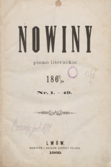 Nowiny : pismo literackie. 1867/1868, Spis przedmiotów