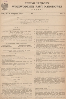 Dziennik Urzędowy Wojewódzkiej Rady Narodowej w Łodzi. 1965, nr 13