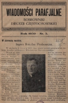 Wiadomości Parafjalne : Bobrowniki Diecezji Częstochowskiej. 1930, nr 3