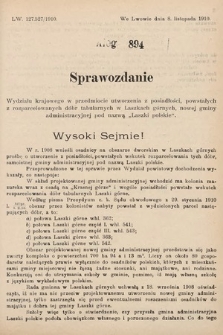 [Kadencja IX, sesja I, al. 894] Alegata do Sprawozdań Stenograficznych z Pierwszej Sesyi Dziewiątego Peryodu Sejmu Krajowego Królestwa Galicyi i Lodomeryi z Wielkiem Księstwem Krakowskiem z roku 1912. Alegat 894