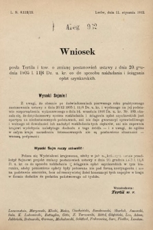 [Kadencja IX, sesja I, al. 962] Alegata do Sprawozdań Stenograficznych z Pierwszej Sesyi Dziewiątego Peryodu Sejmu Krajowego Królestwa Galicyi i Lodomeryi z Wielkiem Księstwem Krakowskiem z roku 1912. Alegat 962