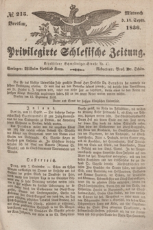 Privilegirte Schlesische Zeitung. 1836, № 215 (14 September) + dod.