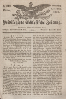 Privilegirte Schlesische Zeitung. 1836, № 216 (15 September) + dod.