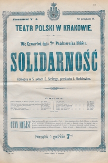 We czwartek dnia 7go października 1869 r. Solidarność, komedya w 5 aktach E. Scribego, przekładu L. Rudkiewicza