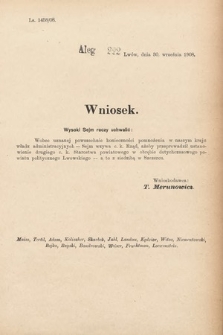 [Kadencja IX, sesja I, al. 222] Alegata do Sprawozdań Stenograficznych z Pierwszej Sesyi Dziewiątego Peryodu Sejmu Krajowego Królestwa Galicyi i Lodomeryi z Wielkiem Księstwem Krakowskiem z roku 1908. Alegat 222