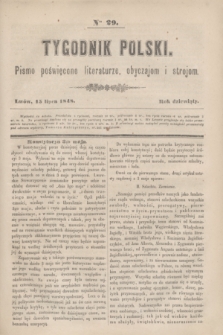 Tygodnik Polski : pismo poświęcone literaturze, obyczajom i strojom. R.9, Nro 29 (15 lipca 1848)