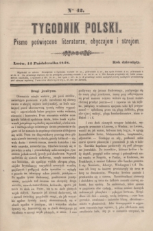 Tygodnik Polski : pismo poświęcone literaturze, obyczajom i strojom. R.9, Nro 42 (14 października 1848) + dod.