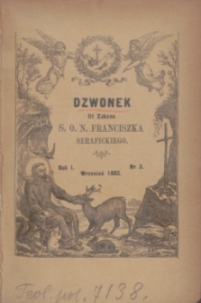 Dzwonek III Zakonu S. O. N. Franciszka Serafickiego. R.1, nr 3 (wrzesień 1885)