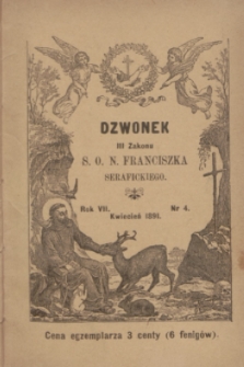 Dzwonek III Zakonu S. O. N. Franciszka Serafickiego. R.7, nr 4 (kwiecień 1891)