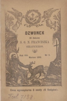 Dzwonek III Zakonu S. O. N. Franciszka Serafickiego. R.8, nr 3 (marzec 1892)