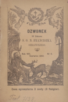 Dzwonek III Zakonu S. O. N. Franciszka Serafickiego. R.8, nr 6 (czerwiec 1892)