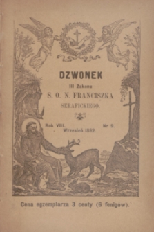 Dzwonek III Zakonu S. O. N. Franciszka Serafickiego. R.8, nr 9 (wrzesień 1892)